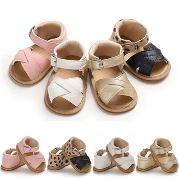 0-18M Yaz Bebek Ayakkabıları Yenidoğan Sandalet Çocuk Erkek Kız Sandalet Katı kaymaz PU Deri Rahat Prewalker Yumuşak Taban Ayakkabı