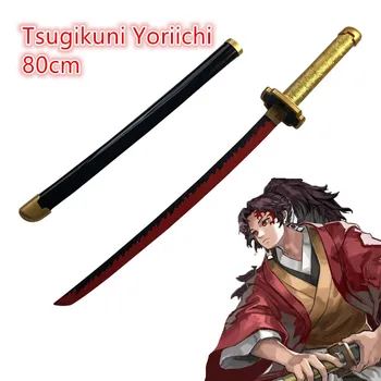 1: 1 Anime iblis avcısı Kılıç Silah Tsugikuni Yoriichi Sowrd Kimetsu hiçbir Yaiba Cosplay Ninja Bıçak Ahşap Kılıç 80cm