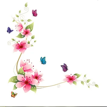 1 ADET 3D Romantik Çiçek Kelebek Duvar Sticker DIY Duvar Çıkartmaları 74cm x 25cm Ev Dekor Hediyeler
