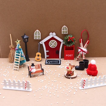 1 Takım 1: 12 Evcilik Minyatür Noel Elf Kapı Floresan Peri Kapı Kızak Gitar Tezgah Modeli Ev Dekor Oyuncak