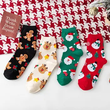 1 Çift Noel Çorap Kadın Komik Noel Baba Noel kardan adam Çorap Kawaii Karikatür Hayvan Kız Sevimli Roman noel hediyesi Çorap