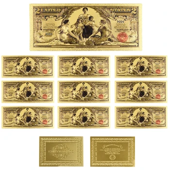 10 adet 1896 Yıl 2 Dolar ABD Altın Banknot Renkli 24k Altın Kaplama Özel Not Para Forl Doğum Günü Hediyeleri