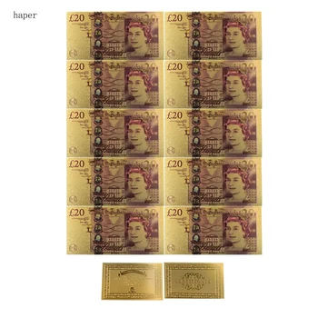 10 adet 20 Pound 24 k Renk Altın Banknot Renkli Ev Dekoratif İNGILTERE Bill Not Yaratıcı Kağıt Para Sanat Süsleme
