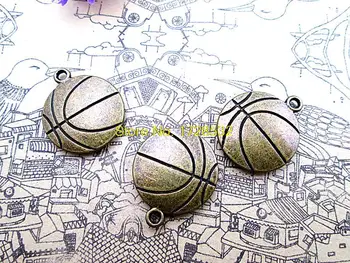 10 adet-Basketbol takılar, Antik bronz basketbol charm kolye 22x19mm