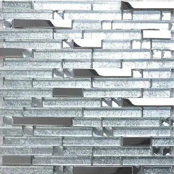 11 ADET Kristal Gümüş Beyaz Cam Mozaik Karo Mutfak Backsplash Gümüş Metal Banyo Duvar Karoları SSMT398 Ayna Cam Mozaikler