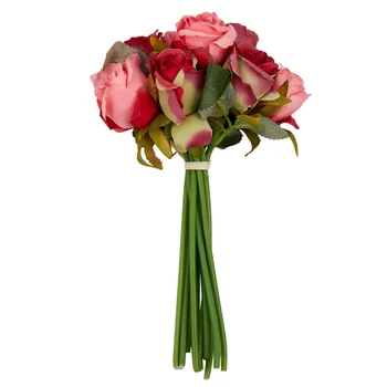 12 adet / grup Yapay Gül Çiçek Düğün buket Tay Kraliyet Gül İpek çiçekler Ev Dekorasyon Düğün Parti Dekor(gül Kırmızı)