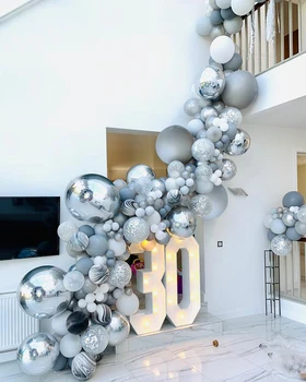136 adet Akik Balonlar Garland Kiti Siyah Beyaz Gri Balon Kemer Konfeti Globos Doğum Günü Düğün Bebek Duş Parti Süslemeleri