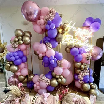156 adet Mor Pembe Balonlar Kemer Garland Kiti 4D Krom Gül Altın Balon Düğün Doğum Günü Partisi Dekorasyon İçin Globos Malzemeleri