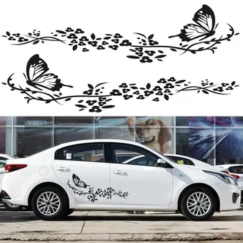 2 Adet Araba Dekoratif Sticker Moda Kelebek Çiçek Desen Su Geçirmez Araba Vücut Çıkartması ATV pegatinas para coche наклечки