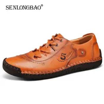 2020 Bahar El Yapımı Klasik Vintage Hakiki Deri erkek ayakkabısı Loafer'lar Oxfords Rahat Erkek gündelik ayakkabı Büyük Boy 38-48
