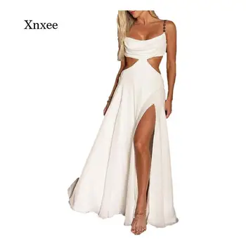 2021 Backless uzun elbise Cut Out Maxi Elbiseler Yaz Seksi Parti Kadın Zarif uzun elbise es Beyaz Yaz Tatili Askı Bodycon