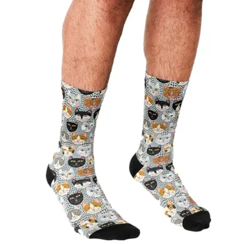 2021 Erkek Çorap harajuku Kedi Yüzleri gri Çorap kişilik Baskılı Mutlu hip hop Yenilik Kaykay Ekip Rahat Çılgın Çorap