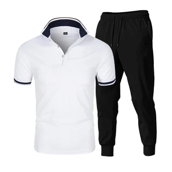 2021 Yeni Yaz erkek Spor Takım Elbise Kısa Kollu POLO GÖMLEK + Pantolon 2 Parçalı Set Yeni Moda Tenis Gömlek erkek Spor Giyim