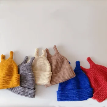 2022 Bebek Örgü Şapka Çocuklar Bere Kapaklar Kız Erkek İlkbahar Sonbahar Çocuk Kap Düz Renk Elastik Bebek Bebek Kız Kapaklar Kore