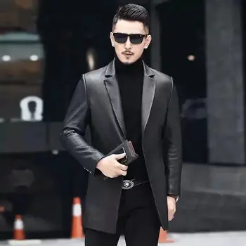 2022 İlkbahar Sonbahar Moda Yeni erkek Rahat Yaka Deri Elbise Takım Elbise Ceket Erkek Slim Fit İş Rahat Pu Blazers Ceket W54