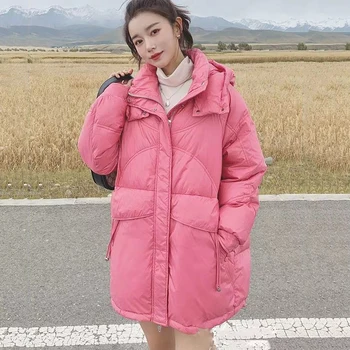 2022 Yeni Bayan Uzun Aşağı Pamuk Ceket Kış sıcak pamuklu giysiler kapüşonlu parka Palto Kadın Kore Gevşek Rahat Kapitone Ceket