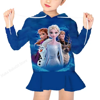 2022 Yeni Disney Sonbahar ve Kış Kızlar Kısa Kazak Dondurulmuş Baskılı yuvarlak boyun kazak Elbise Rahat Karikatür Kız Giyim