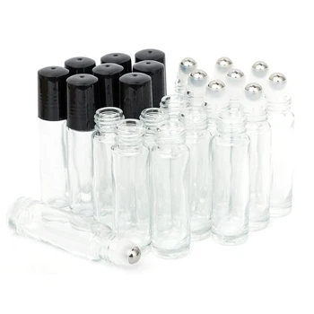 24 Adet 10ml Cam Rulo Şişeler paslanmaz çelik bilyeler Boş Şeffaf şişeler üzerinde rulo uçucu yağ Şişeleri Şişeler