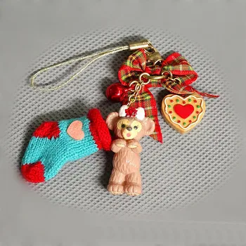 3 adet / grup Disney Duffy Ayı ShellieMay Noel Çorap Çanta Anahtar Kolye Figürü Oyuncak Dekorasyon noel hediyesi