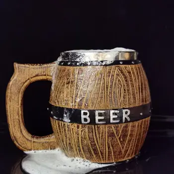 304 Paslanmaz çelik kupa Ahşap Varil bira kupası Yaratıcı Büyük Kapasiteli Su Bardağı Kahve Kupa Büyük Göbek Kupa Pub Bar Bira Bardağı