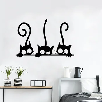 30x20 cm Üç Siyah Kedi DIY Duvar Çıkartmaları Güzel Hayvan Odası Dekorasyon Çıkarılabilir Ev Odası Yatak Odası Ev Ofis Dekor Duvar
