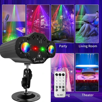 32/72 Desen USB şarj edilebilir projektör ışıkları sahne parti DJ disko ışıkları Ses kontrolü kırmızı yeşil Strobe ışıkları düğün için