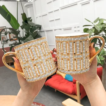 350ML Yaratıcı Mozaik Kahve Kupaları INS Sıcak Altın Boyama su bardakları Lüks Asil Seramik Süt çay bardağı Drinkware Kupa Çift