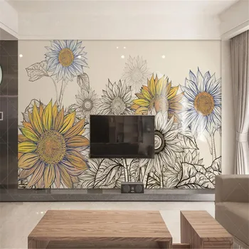 3d duvar kağıdı doku modern ev geliştirme 3 d duvar resimleri için oturma odası kapalı fotoğraf boyama duvar kağıtları güneş çiçekler