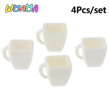 4 Adet 1: 12 Evcilik Minyatür Bardak Beyaz Kare Bardak çay kahve fincanı Ev Mutfak Modeli Oturma Sahne Dekor Oyuncak