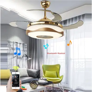 42 İnç tavan vantilatörü ışıkları ile LED Modern ABS Bluetooth fanlar Lamba RGB 7 Renk müzikli ışık Uzaktan Kumanda soğutma fanı aydınlatma