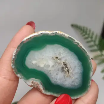 5-6cm 1 adet doğal yeşil Akik Dilim Coaster Brezilya Ham Taş Kristal Süs Ev Dekorasyonu rastgele