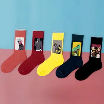 5 adet kadın Moda Pamuk Desenli Çorap Adam Hip Hop Harajuku Streetwear Komik Boyama Kişilik Çorap Konfor Ekip Çorap