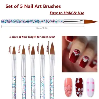 5 Adet Tırnak resim fırçası Seti Akrilik Toz UV Jel Çizim Boyama Tırnak Fırçaları kristal tutacak Oyma Manikür Kalemler Boyutu Araçları DIY