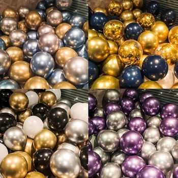 50/15 adet 10 inç Altın Gümüş Siyah Metal Lateks konfeti balonları Düğün Süslemeleri Mat Globos Doğum Günü Partisi Süslemeleri