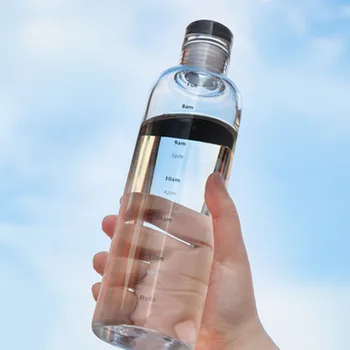 500/750 ml Basit moda zaman ölçeği fincan mühürlü yüksek borosilikat ısıya dayanıklı cam şişe sekiz bardak bir gün su bardağı