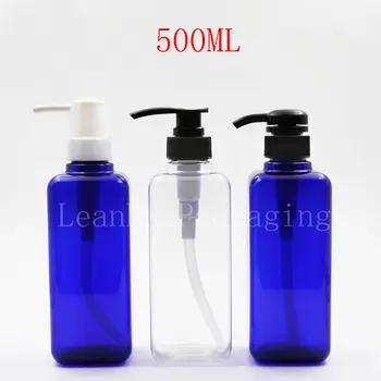 500 ML Mavi / Şeffaf Plastik Şişe, 500CC Şampuan / Duş Jeli / Losyon Ambalaj Şişe, boş Kozmetik Konteyner (12 Adet / grup)