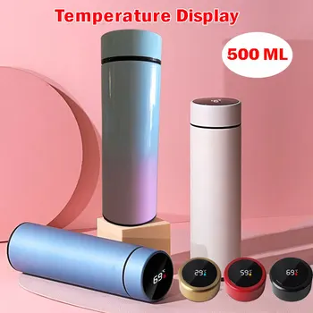 500ML Akıllı Vakum Bardak Taşınabilir 304 Paslanmaz Çelik çay bardağı Sıcaklık Göstergesi Dokunmatik Ekran Termal Şişe Filtre Örgü