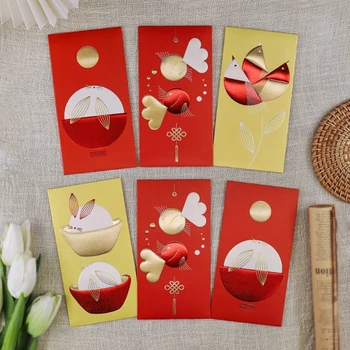 6 adet Çin Hongbao Bahar Festivali Kırmızı Zarflar Sevimli Tavşan Para Çantaları 2023 B03E