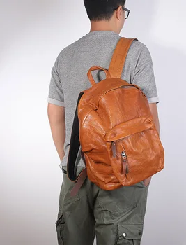 AETOO ilk katman inek derisi deri Moda Sokak trendi deri omuz inek derisi erkek sırt çantası büyük bilgisayar çantası