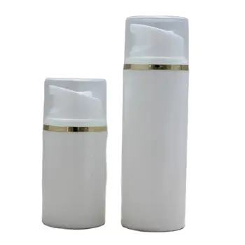 Altın çizgi ve beyaz /şeffaf kapaklı 100ML beyaz plastik havasız şişe havasız şişe, havasız kavanoz