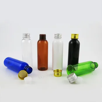 Alüminyum Kap PP Ekle (2 ons Kozmetik Konteyner İle 50 x kase Seyahat Mavi Sarı Siyah Yeşil PET Plastik Şampuan Şişesi 