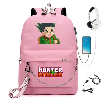 Anime Hunter Hunter Naylon Sırt Çantası Rahat USB Şarj Schoolbag Packsack Karikatür Öğrenci Genç Sırt Çantası Laptop Çantası Zip Bookbag