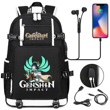 Anime Oyunu Genshin Darbe Havalandırma Sırt Çantası okul çantası Çocuklar Gençler Siyah Seyahat omuz çantaları Cosplay Karikatür Moda laptop çantaları