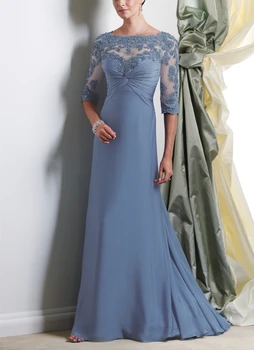Anne elbiseleri 2021 düğün parti elbise artı boyutu mavi yarım kollu ünlü elbiseleri vestido de madrinha farsali