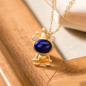 Antik altın işçilik kakma lapis lazuli ilginç küçük kurbağa kolye kolye çocuksu ve taze bayanlar takı