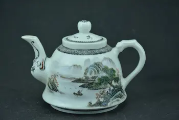 Antika Eski Çin porselen çaydanlık, pastel sır, Manzara manzara, Ev Dekorasyon, el yapımı el sanatları / Koleksiyon