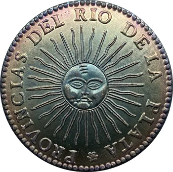 Arjantin 1827 Sikke Rio de la Plata, AR 8 reales Cupronickel Kaplama Gümüş Kopya Para