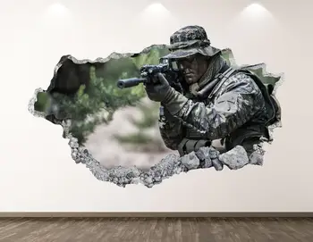 Asker Duvar Çıkartması-Savaş Camo 3D Çökerttiğini duvar sanatı yapışkanı Çocuk Odası Dekor Vinil Ev Posteri Özel Hediye KD165