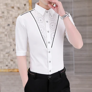 Asya Boyutu Pullu Oyma High-End Lüks Yarım Kollu Gömlek Erkekler Yaz Yeni Kalite Moda Rahat Slim Fit Camisa Masculina
