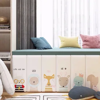 Bebek Anti-Çarpışma Yumuşak Çanta Yatak Başlığı Karikatür 3D Wallsticker Çocuk Yatak Odası Ev Dekor Kendinden Yapışkanlı Tatami Başlık Sticker